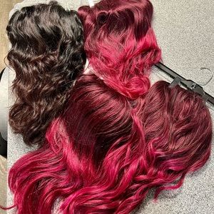 NEW SILKY Long HUMAN HAIR 16-18" 
BURGUNDY OMBRE FALL 3/4 WIG